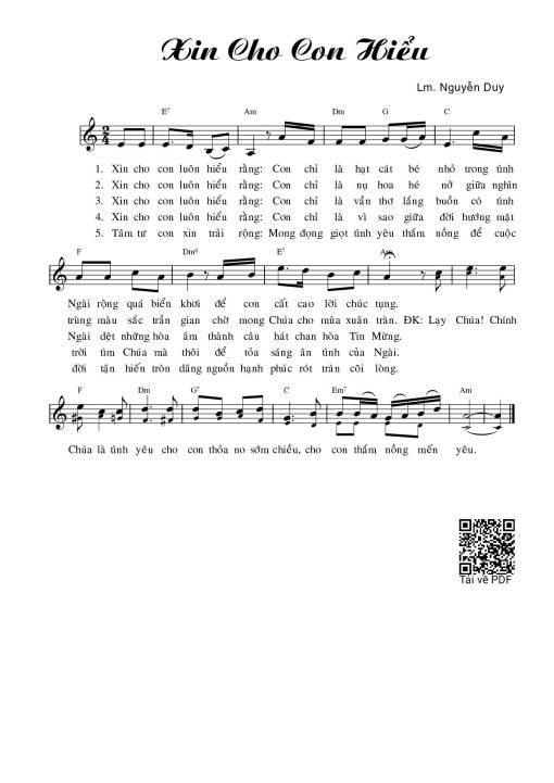 Sheet nhạc PDF bài Xin Cho Con Hiểu