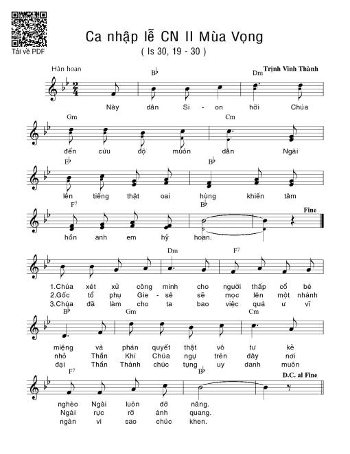 Sheet nhạc PDF bài Ca Nhập Lễ Chúa Nhật 2 Mùa Vọng
