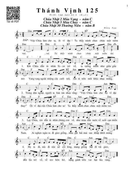 Thánh Vịnh 125, Chúa Nhật 2C Mùa Vọng