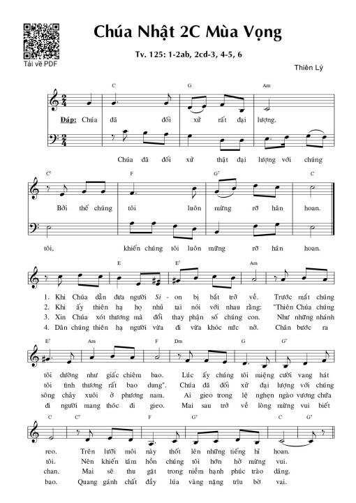 Thánh Vịnh 125, Chúa Nhật 2C Mùa Vọng