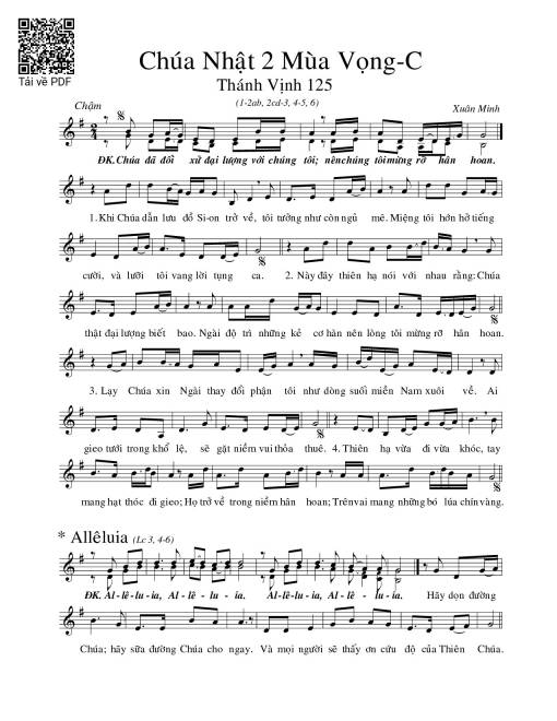 Thánh Vịnh 125, Chúa Nhật 2C Mùa Vọng