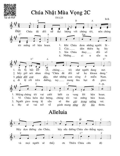 Thánh Vịnh 125, Chúa Nhật 2C Mùa Vọng -1