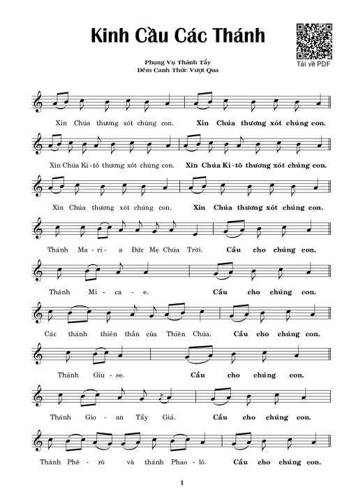 Sheet nhạc PDF bài kinh cầu các thánh (vọng phục sinh)