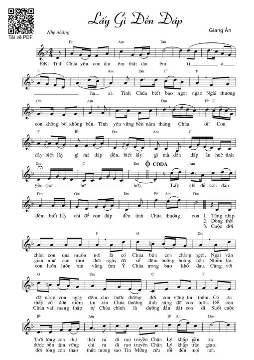 Sheet nhạc PDF bài Lấy Gì Đền Đáp