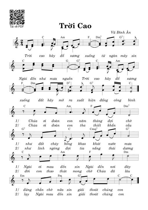 Sheet nhạc PDF bài Trời Cao - Vũ Đình Ân