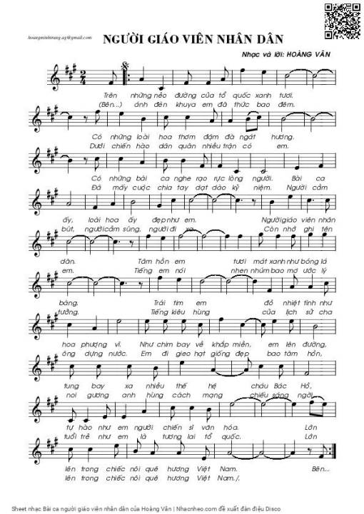 Sheet nhạc PDF bài Bài ca người giáo viên nhân dân