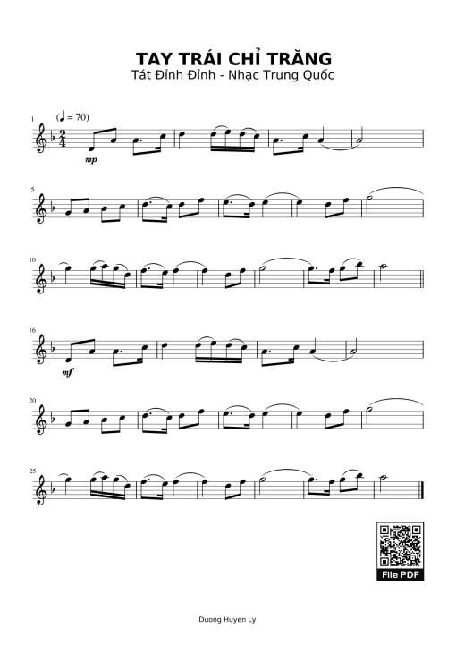 TAY TRÁI CHỈ TRĂNG Sheet Đàn bầu