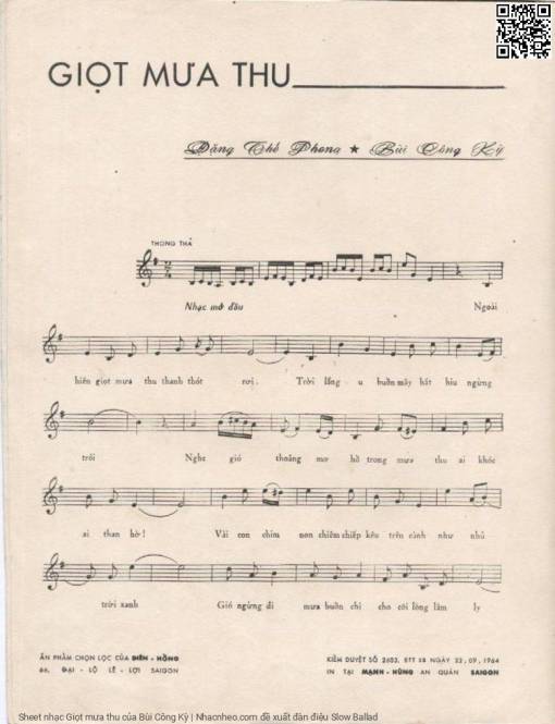 Sheet nhạc PDF bài Giọt mưa thu