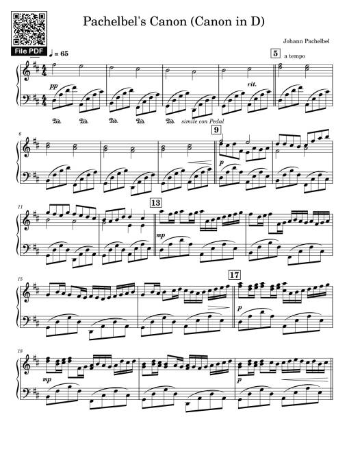 Sheet nhạc PDF bài Pachelbel's Canon (Canon in D) Sheet Piano