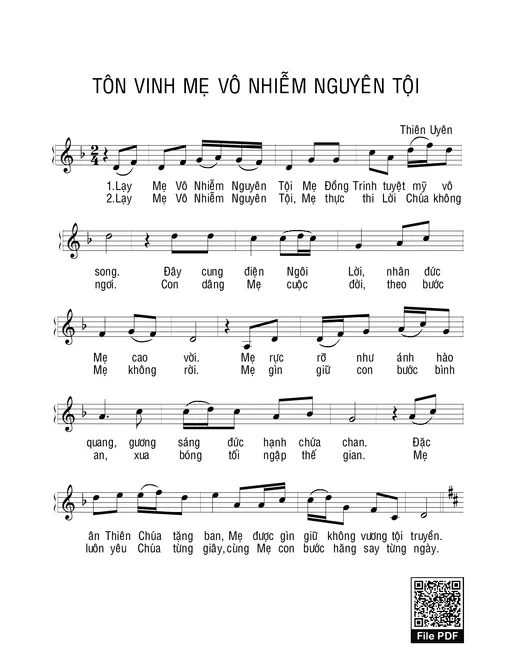 Sheet nhạc PDF bài Tôn Vinh Mẹ Vô Nhiễm Nguyên Tội