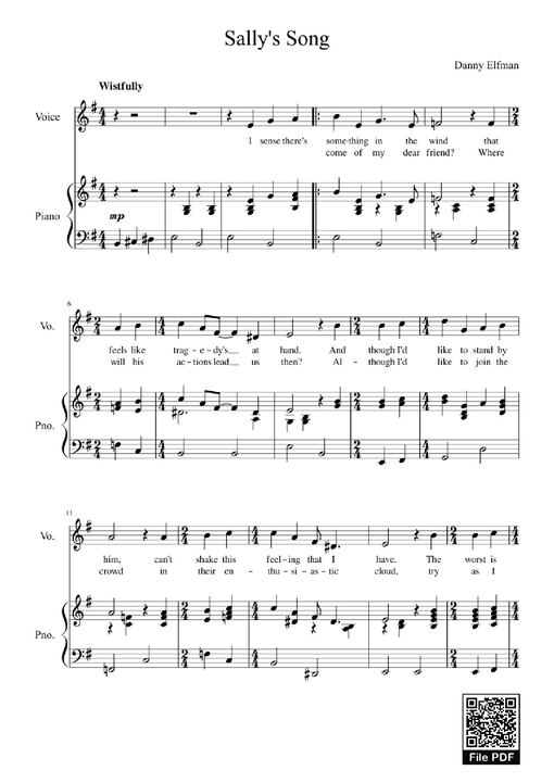 Sheet nhạc PDF bài Sally's Song, The Nightmare Before Christmas Sheet Piano