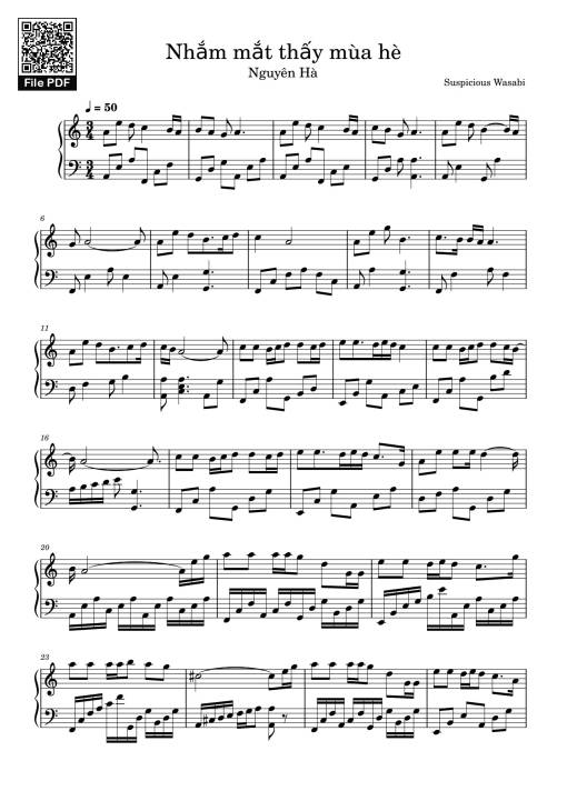 Nhắm mắt thấy mùa hè Sheet Piano
