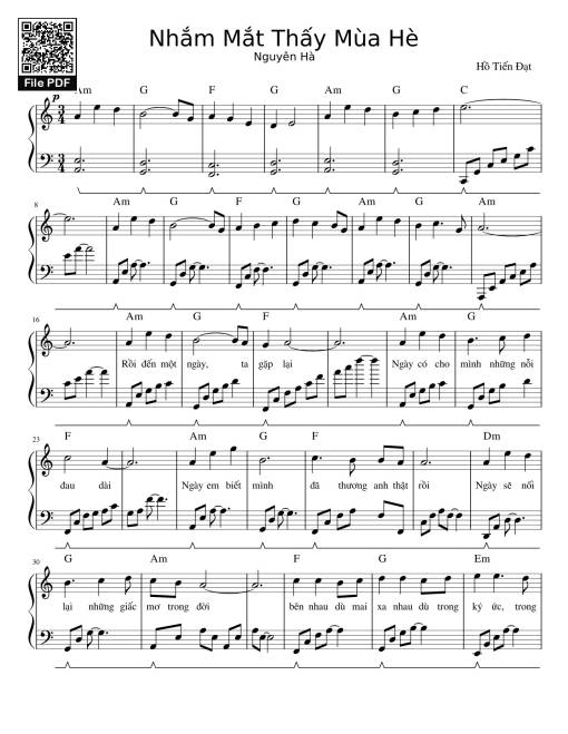 Sheet nhạc PDF bài Nhắm Mắt Thấy Mùa Hè Sheet Piano