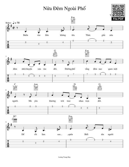 Nửa Đêm Ngoài Phố Sheet Guitar TAB