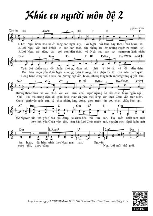 Sheet nhạc PDF bài Khúc Ca Người Môn Đệ 2