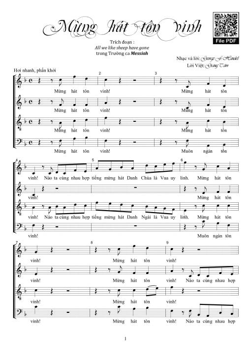 Sheet nhạc PDF bài Mừng Hát Tôn Vinh