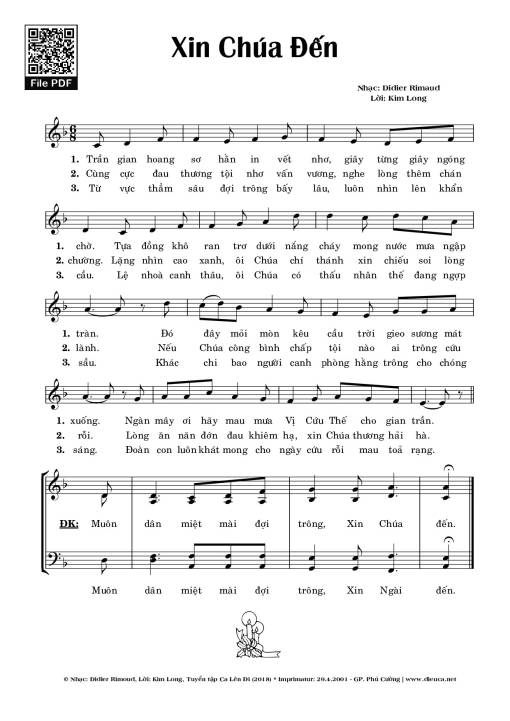 Sheet nhạc PDF bài Xin Chúa Đến