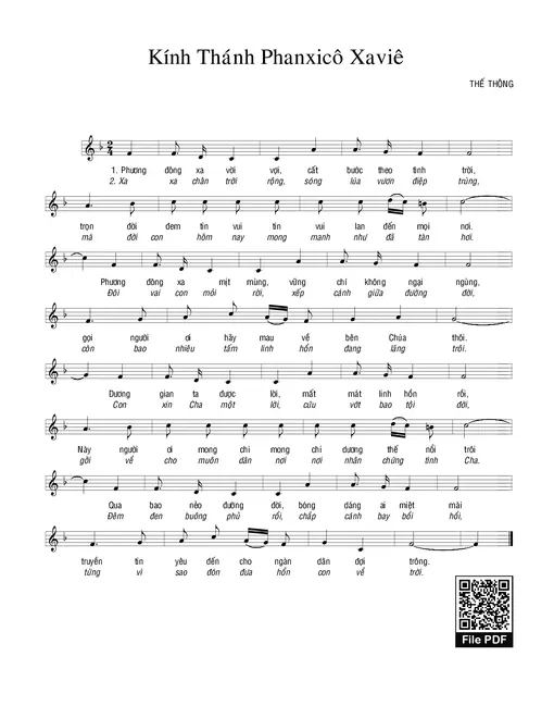 Sheet nhạc PDF bài Kính thánh Phanxico Xavie