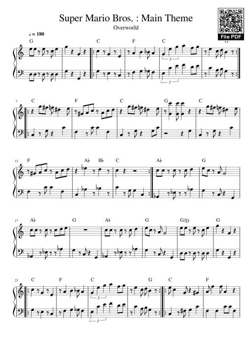 Super Mario Bros. : Main Theme Sheet Piano