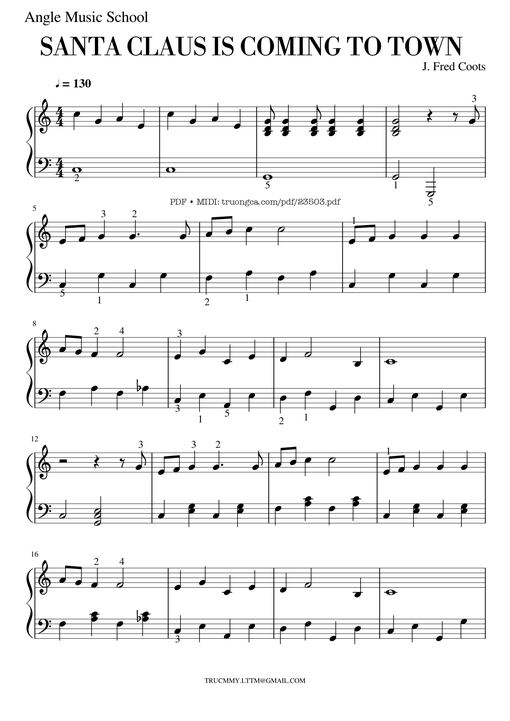 Sheet nhạc PDF bài SANTA CLAUS IS COMING TO TOWN Sheet Piano