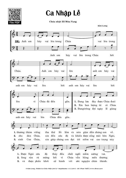 Sheet nhạc PDF bài Ca Nhập Lễ Chúa Nhật 3 Mùa Vọng