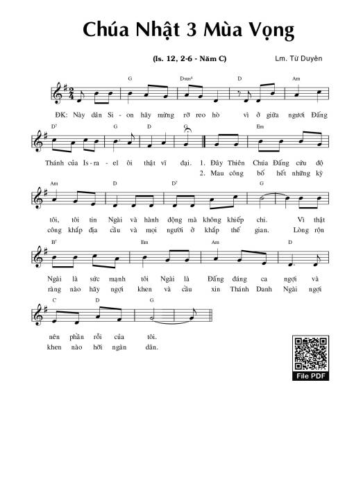 Sheet nhạc PDF bài Chúa Nhật 3C Mùa Vọng (Is.12)