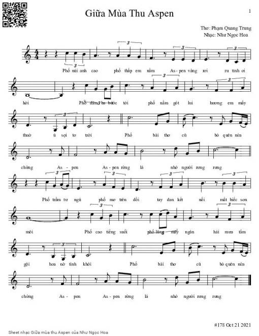 Sheet nhạc PDF bài Giữa mùa thu Aspen
