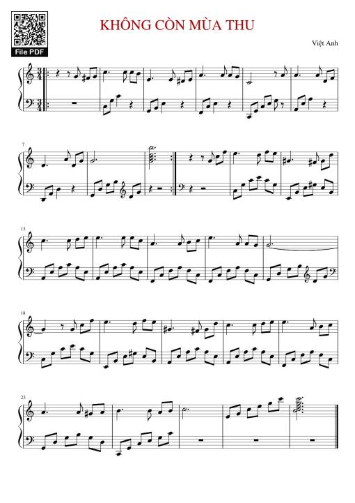 Sheet nhạc PDF bài KHÔNG CÒN MÙA THU Sheet Piano