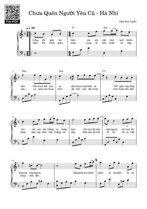 Chưa Quên Người Yêu Cũ - Hà Nhi Sheet Piano
