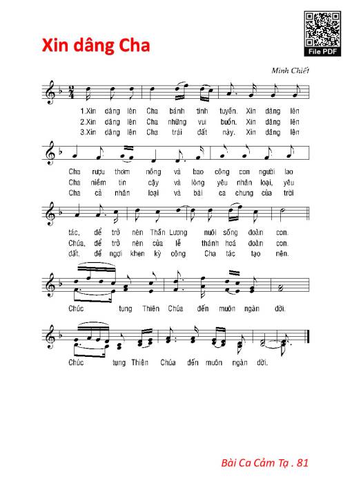 Sheet nhạc PDF bài Xin Dâng Cha - Lm. Minh Chiết