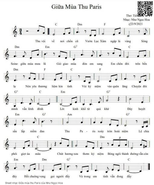 Sheet nhạc PDF bài Giữa mùa thu Paris