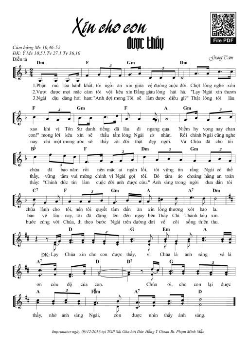 Sheet nhạc PDF bài Xin Cho Con Được Thấy