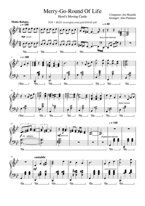 Sheet nhạc PDF bài Merry-Go-Round Of Life Sheet Piano