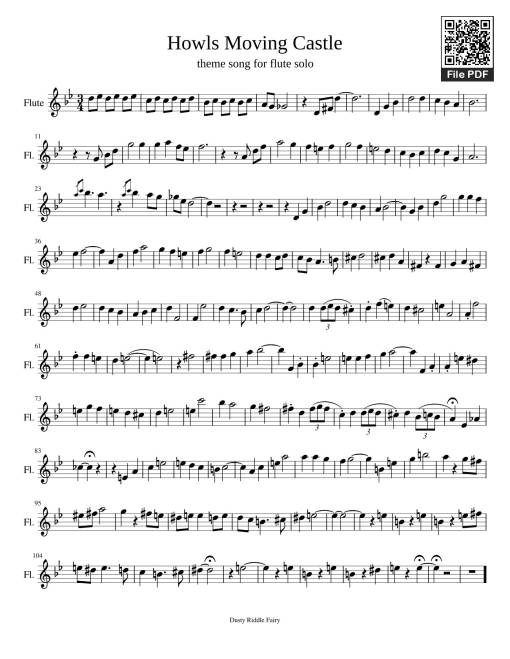 Sheet nhạc PDF bài Howls Moving Castle (Flute sheet)