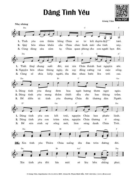 Sheet nhạc PDF bài Dâng Tình Yêu