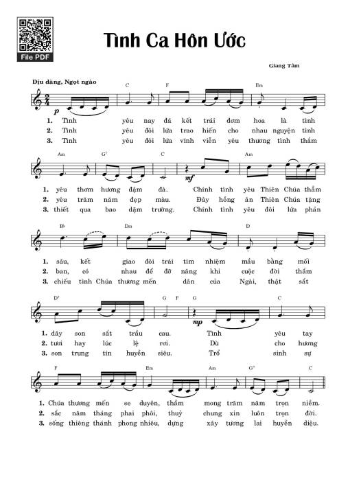 Sheet nhạc PDF bài Tình Ca Hôn Ước
