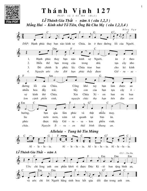 Sheet nhạc PDF bài Thánh Vịnh 127, Lễ Thánh Gia Thất - Năm A