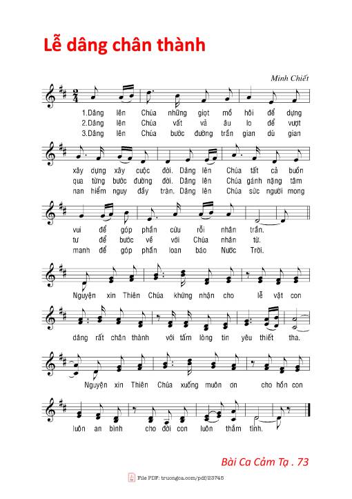 Sheet nhạc PDF bài Lễ Dâng Chân Thành
