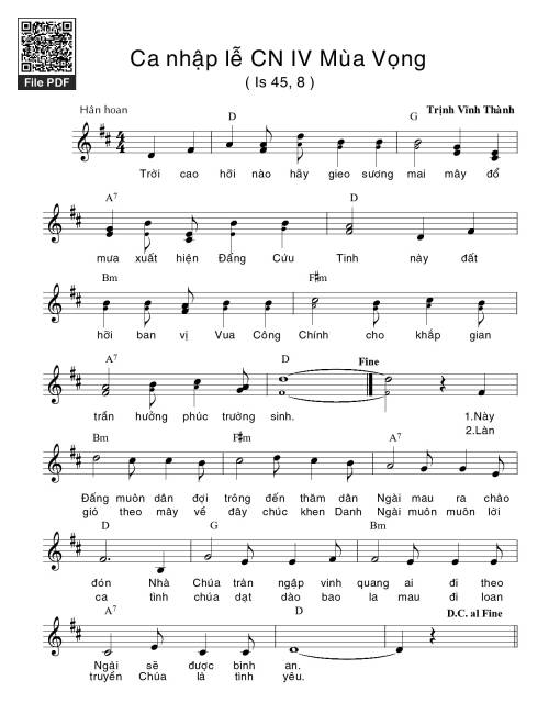 Ca Nhập Lễ Chúa Nhật 4 Mùa Vọng