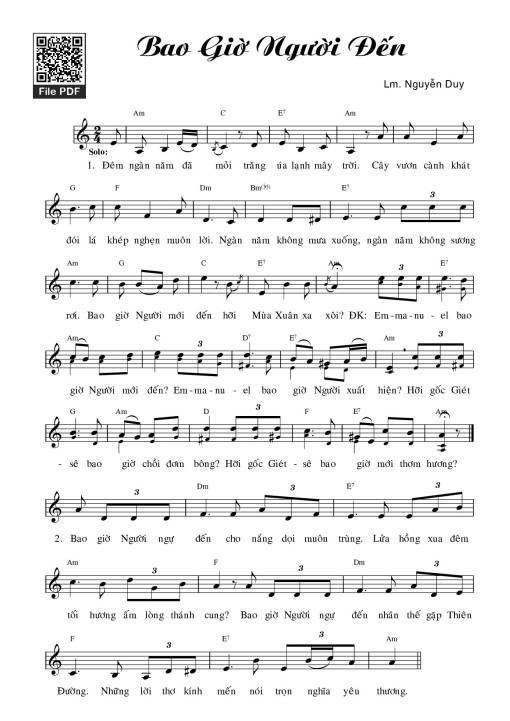 Sheet nhạc PDF bài Bao Giờ Người Đến