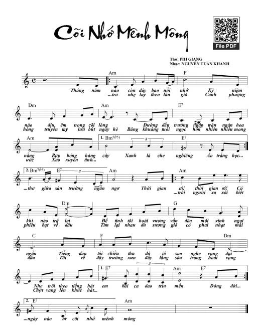 Sheet nhạc PDF bài Cõi nhớ mênh mông