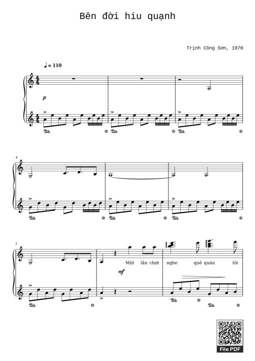 Sheet nhạc PDF bài Bên đời hiu quạnh Sheet Piano
