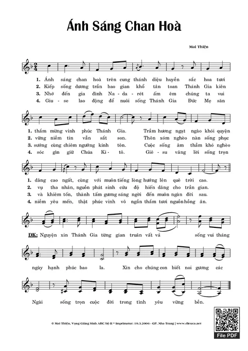 Sheet nhạc PDF bài Ánh Sáng Chan Hòa