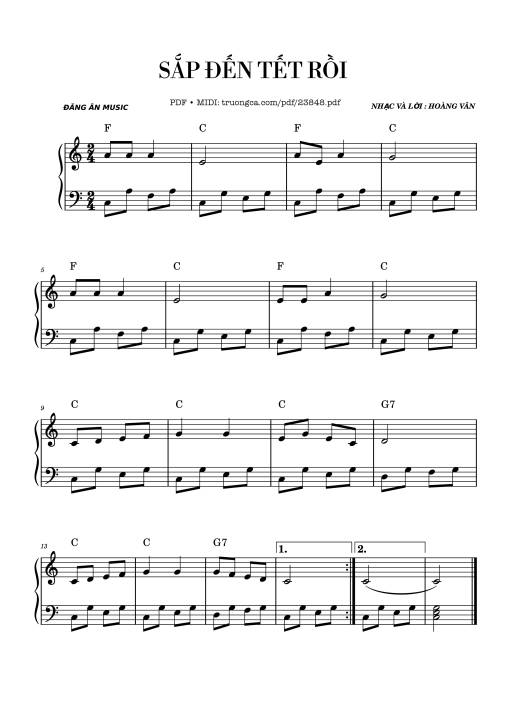 Sheet nhạc PDF bài SẮP ĐẾN TẾT RỒI Sheet Piano