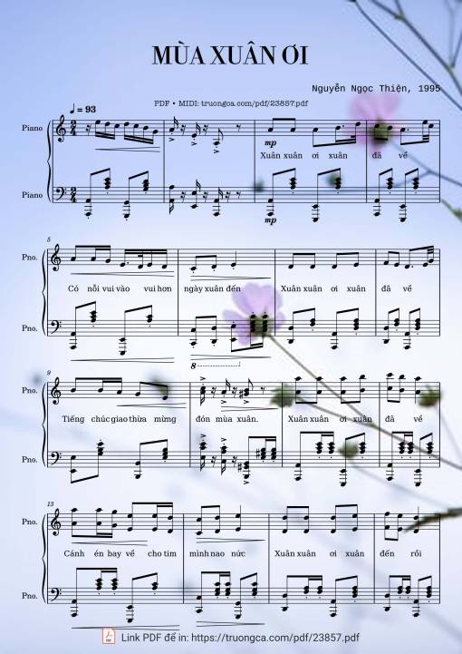 Mùa xuân ơi Sheet Piano