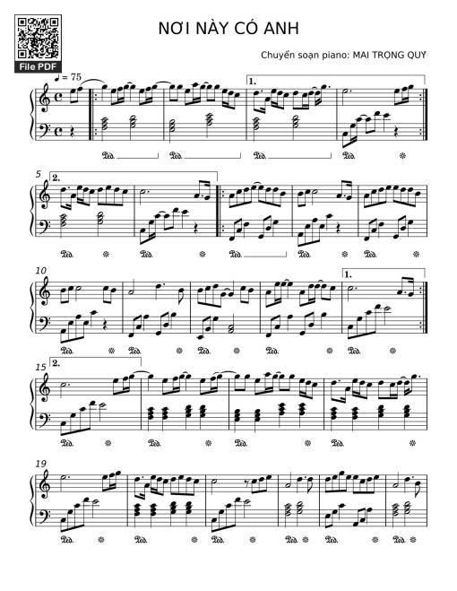 Sheet nhạc PDF bài NƠI NÀY CÓ ANH Sheet Piano
