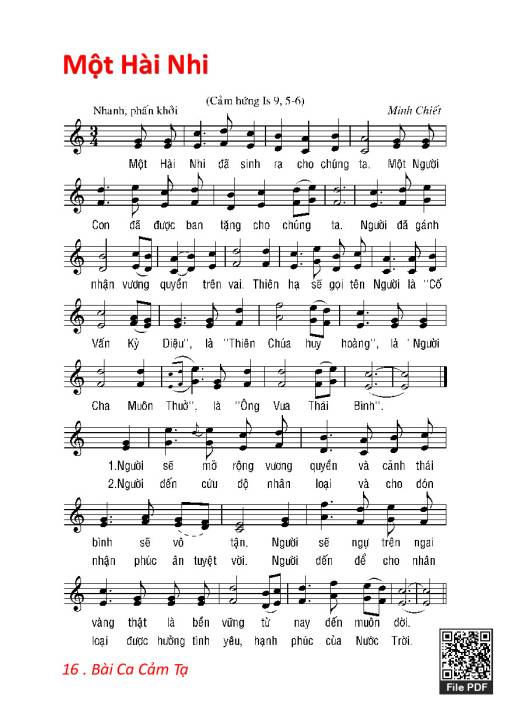 Sheet nhạc PDF bài Một Hài Nhi - Lm. Minh Chiết