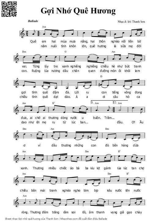 Sheet nhạc PDF bài Gợi nhớ quê hương