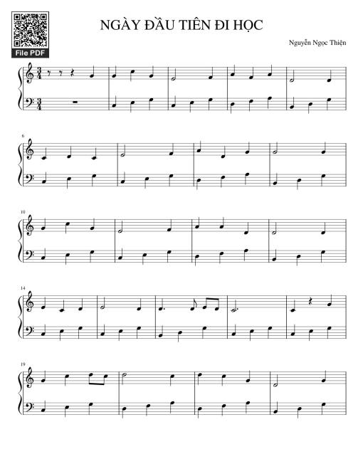 Sheet nhạc PDF bài NGÀY ĐẦU TIÊN ĐI HỌC Sheet Piano