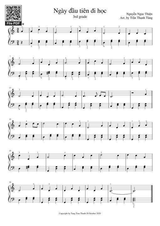 Sheet nhạc PDF bài Ngày đầu tiên đi học Sheet Piano
